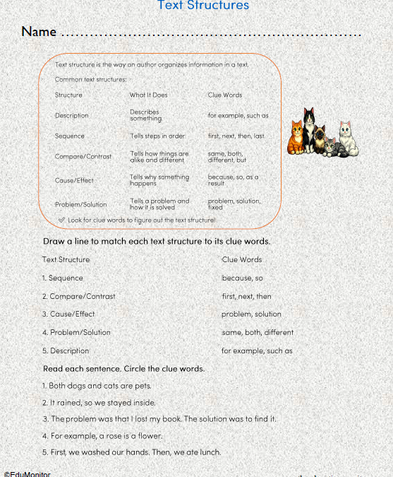 Third Grade Text Structures Printable Worksheet