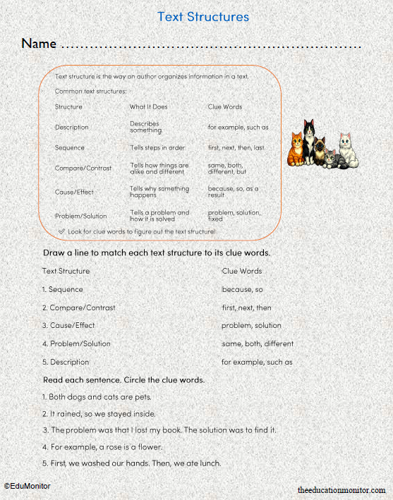 Grade 3 Text Structures Worksheet_EduMonitor Third Grade Text Structures Printable Worksheet