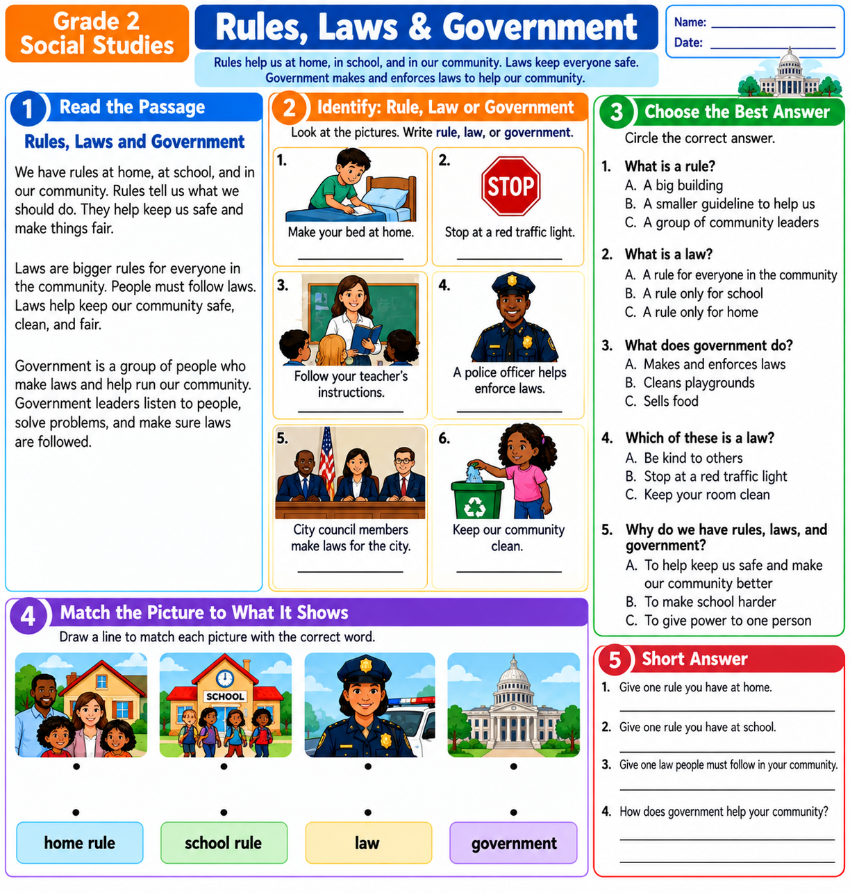 Rules, Laws & Government Worksheet