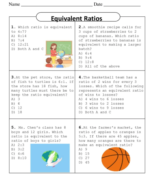 EduMonitor Worksheet Equivalent Ratios Grade 6 Math