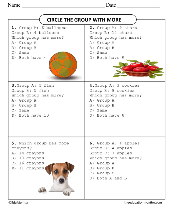Grade Six Math Circle The Group With More – EduMonitor Worksheet.